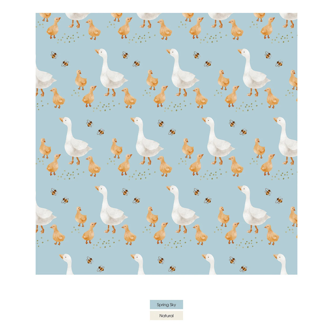 Print Knotted Layette Gown & Hat Set- Spring Sky Feeding Ducks