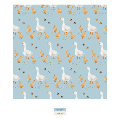 Print Knotted Layette Gown & Hat Set- Spring Sky Feeding Ducks