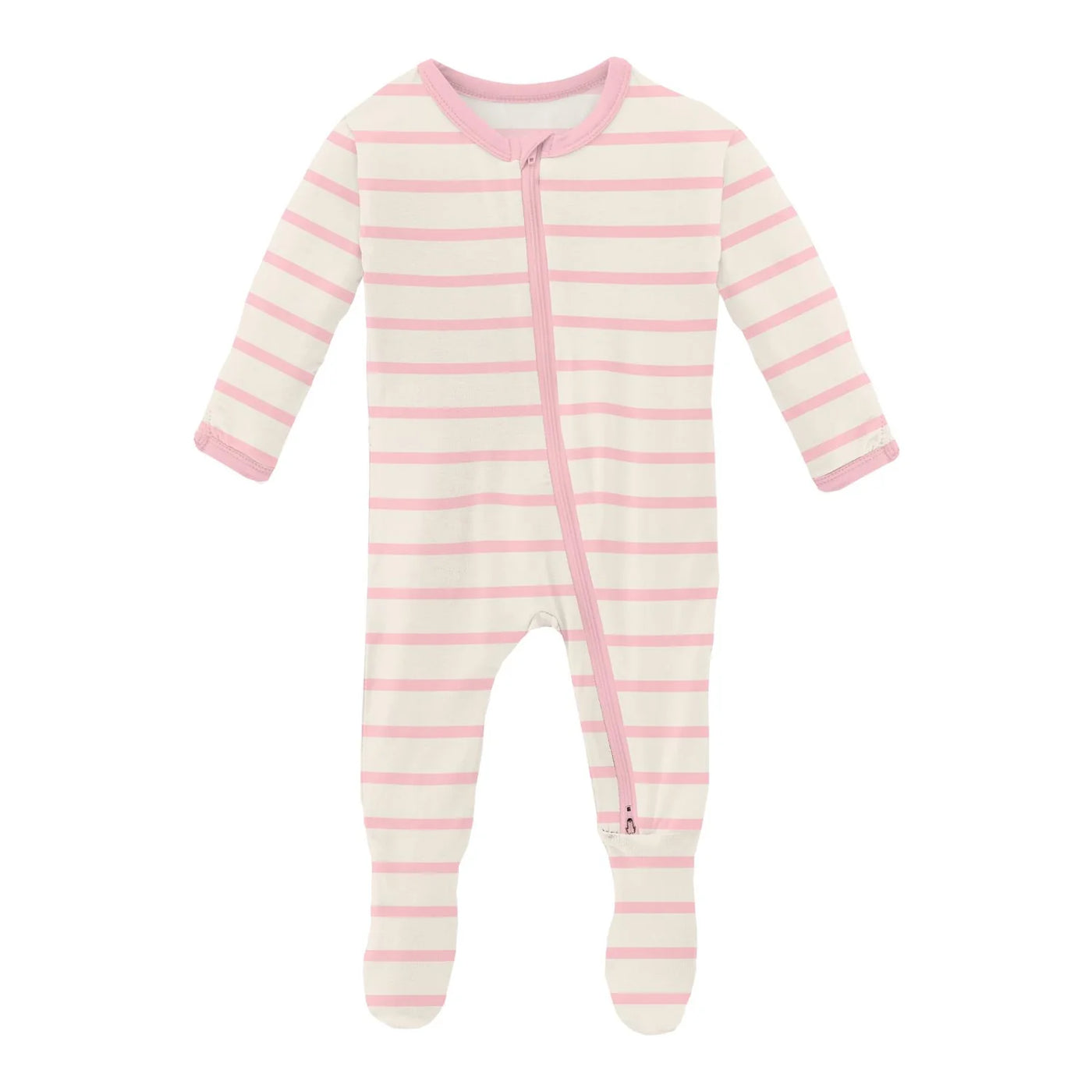 Lotus Sweet Stripe Print Footie with 2 Way Zipper