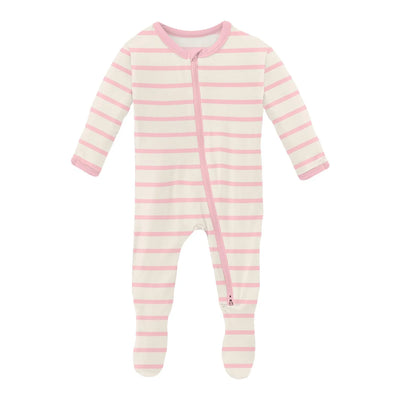 Lotus Sweet Stripe Print Footie with 2 Way Zipper