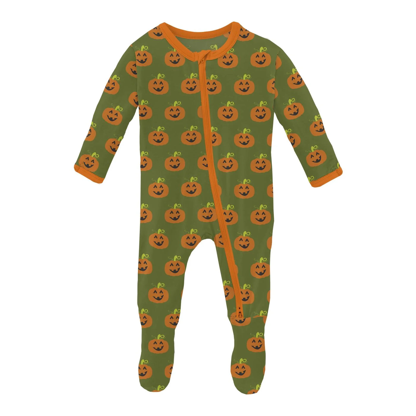 Moss Jack O'Lantern Print Footie with 2 Way Zipper