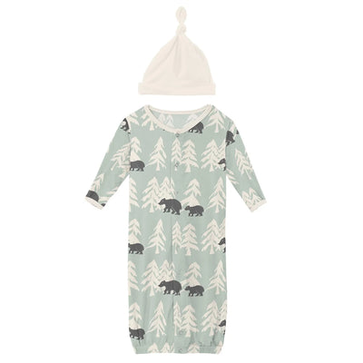 Aloe Bears & Trees Print Layette Gown Converter & Single Knot Hat Set