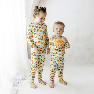 Print Long Sleeve Pajama Set- Aloe Pumpkin Spice
