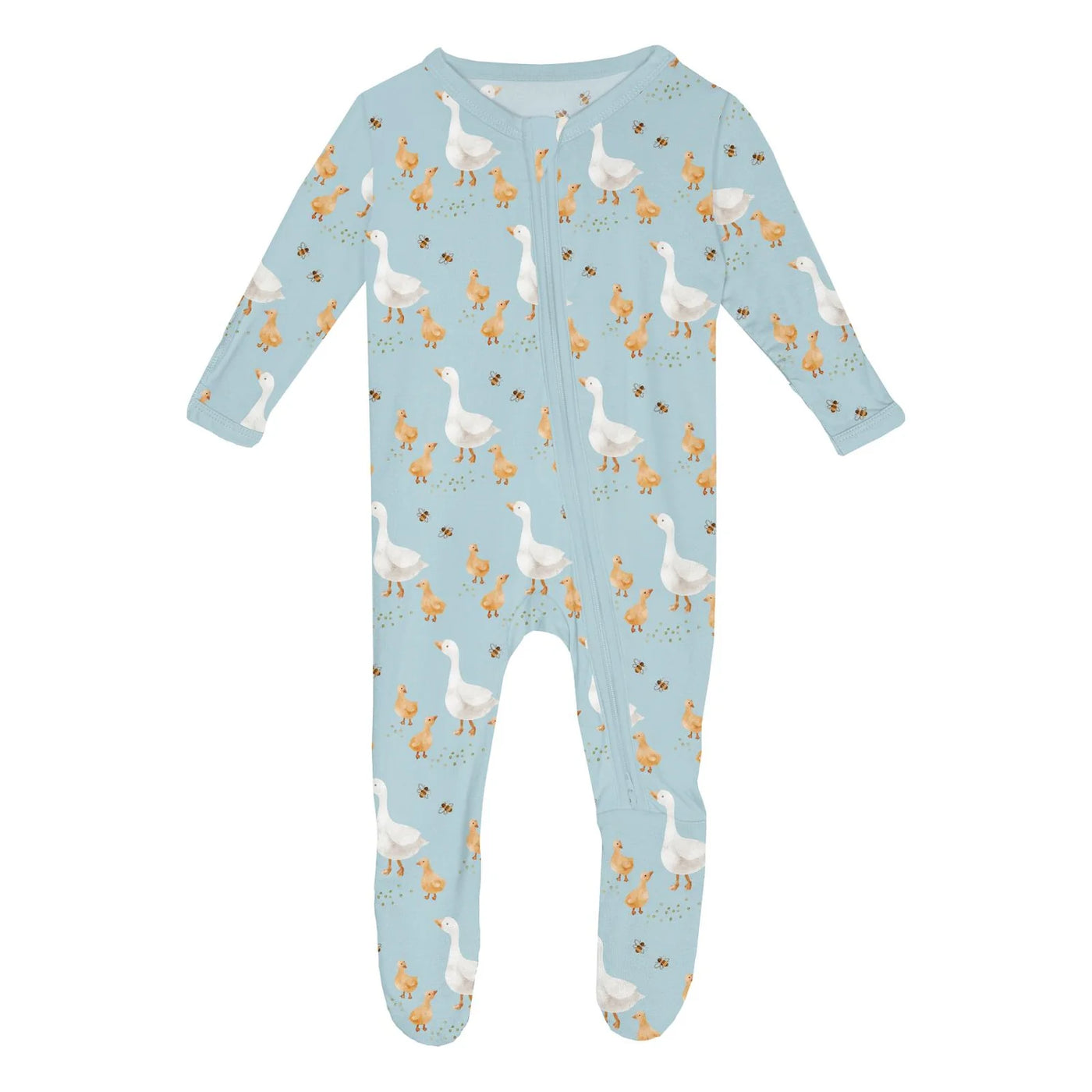 Print Footie with 2 Way Zipper- Spring Sky Feeding Ducks