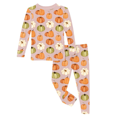 Print Long Sleeve Pajama Set in Baby Rose Pumpkin Patch