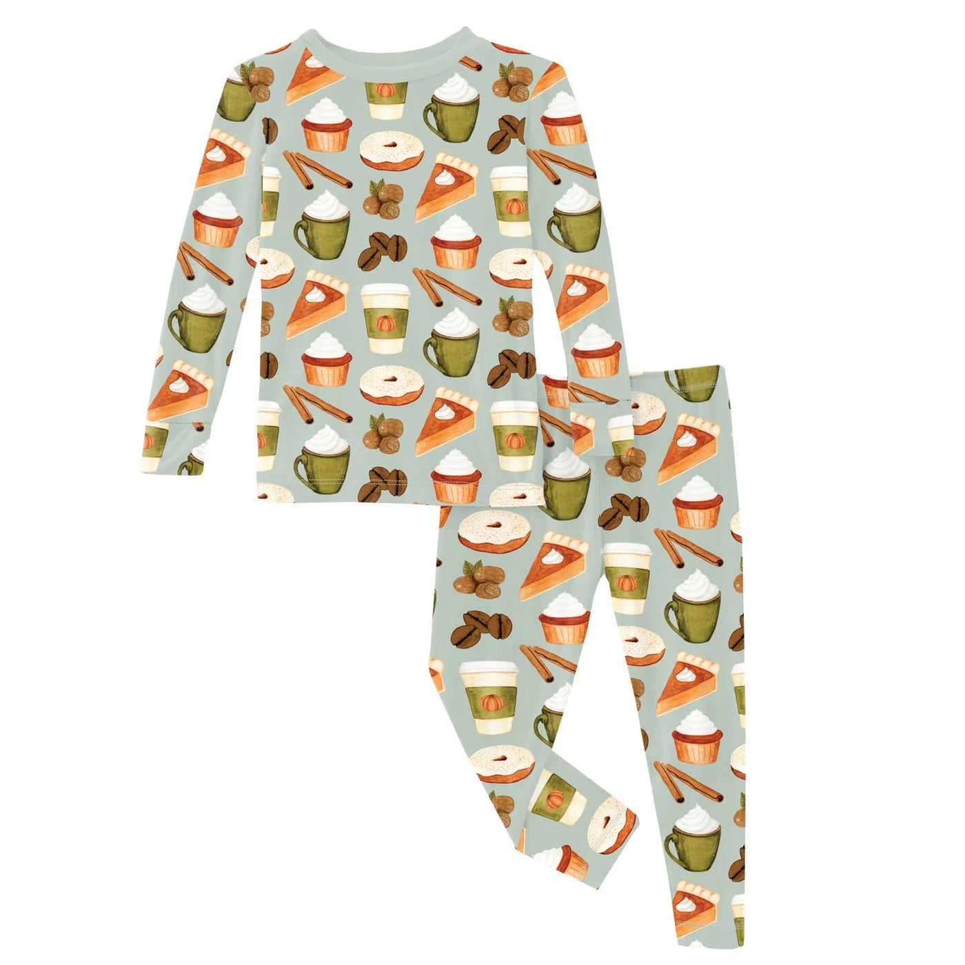 Print Long Sleeve Pajama Set- Aloe Pumpkin Spice