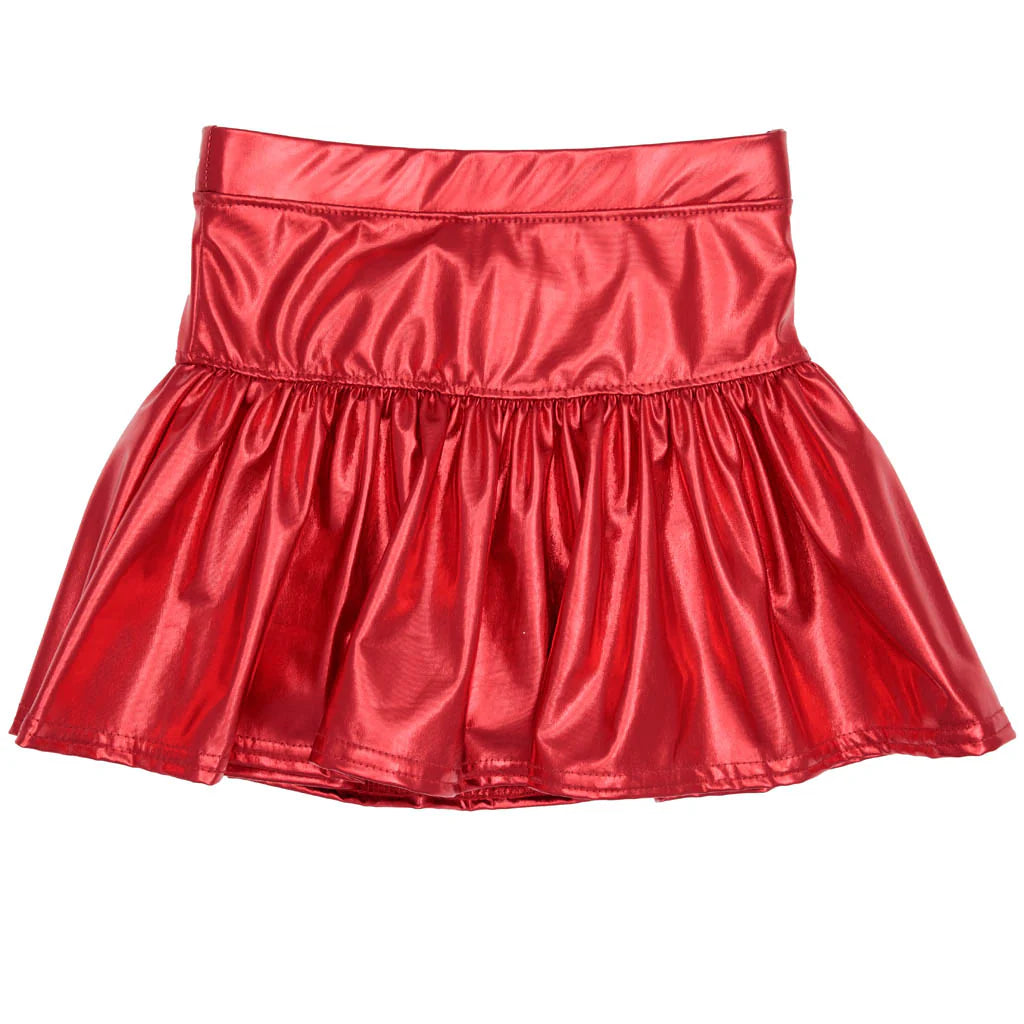 Red Slick Metallic Gathered Skort