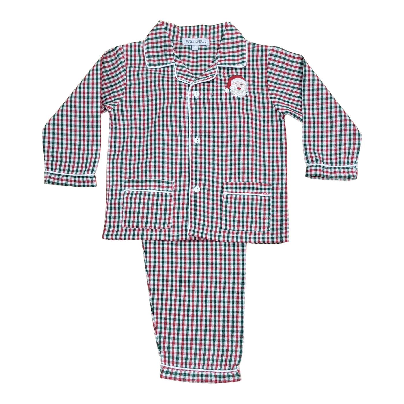 Santa Embroidered Red and Green Gingham Pajama