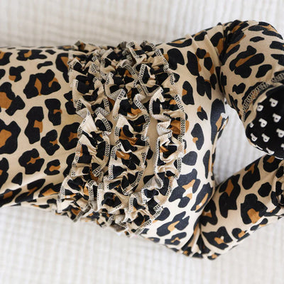 Lana Leopard Footie Ruffled Zippered One Piece