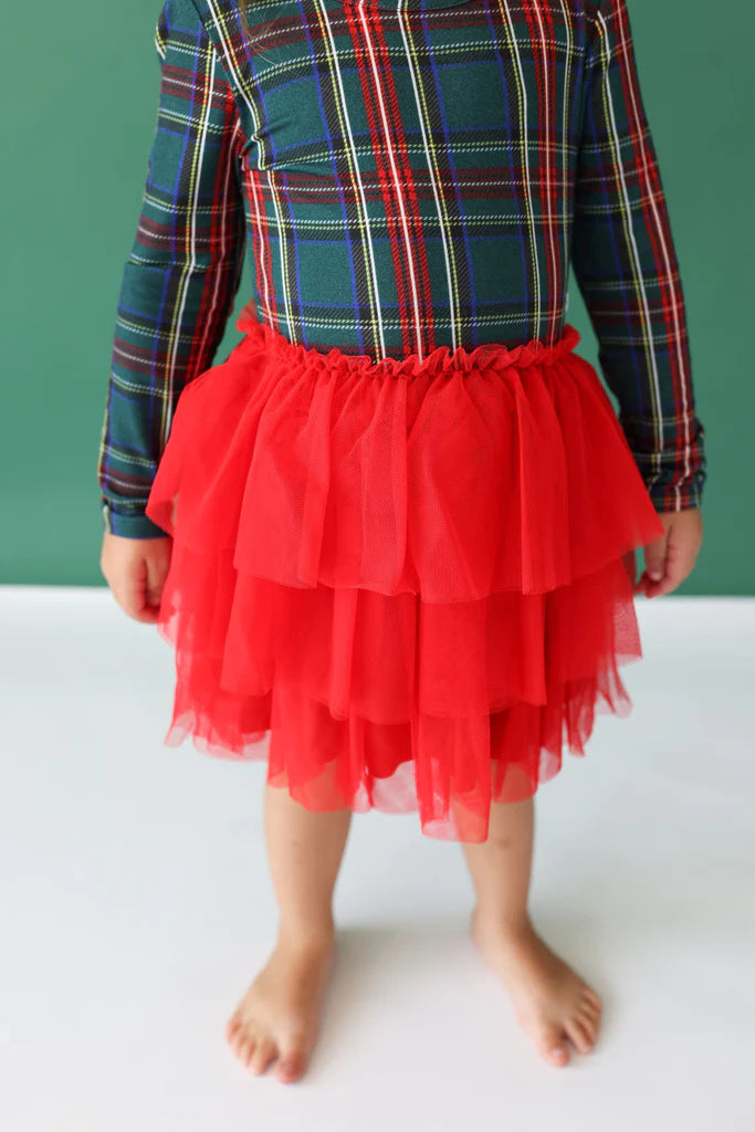 Tartan Plaid Long Sleeve Tulle Dress