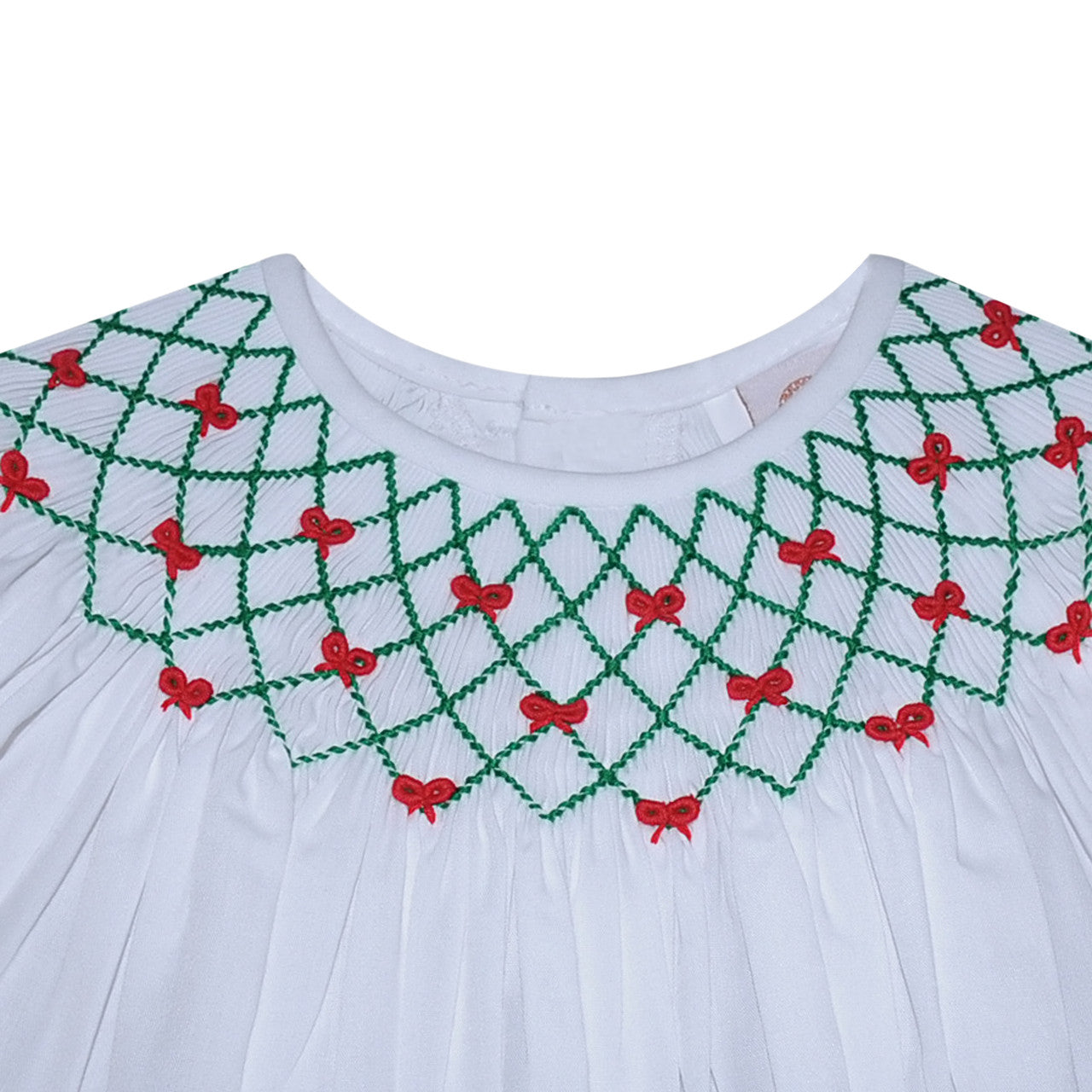 Red and Green Christmas Smocked White Beatrice Bishop Dress