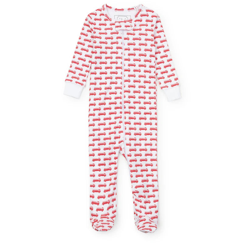 Parker Boys' Pima Cotton Zipper Pajama - Fire Truck Red