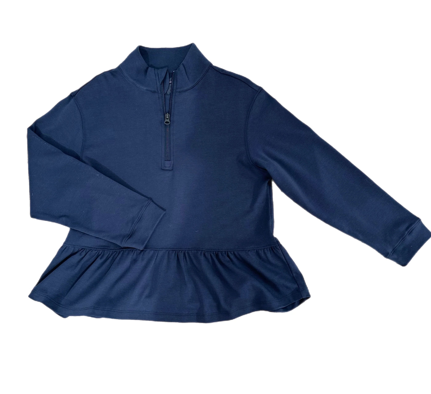 Navy Peplum Knit 1/4 Zip Pullover