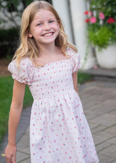 Strawberry Swiss Dot Smocked Dress