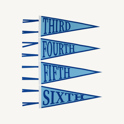 Brookline Blue with Rockefeller Royal and Worth Avenue White Picture Perfect Pennants