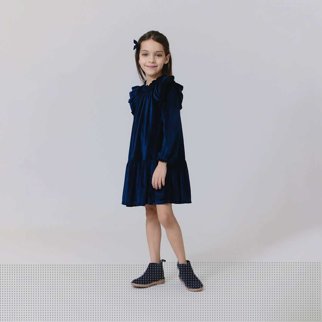 Velour Harper Dress - Navy