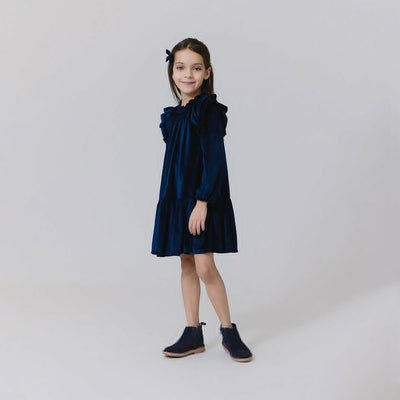 Velour Harper Dress - Navy