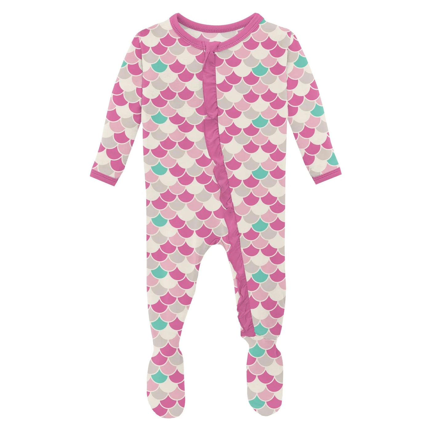 Tulip Scales Print Classic Ruffle Footie with 2 Way Zipper