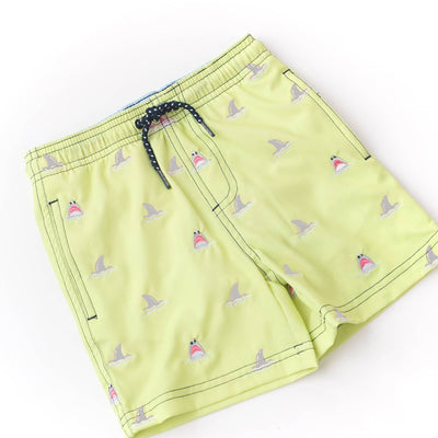 Citron Sharks Boys 4 Way Stretch Water Appearing Embroidered Swim Trunks