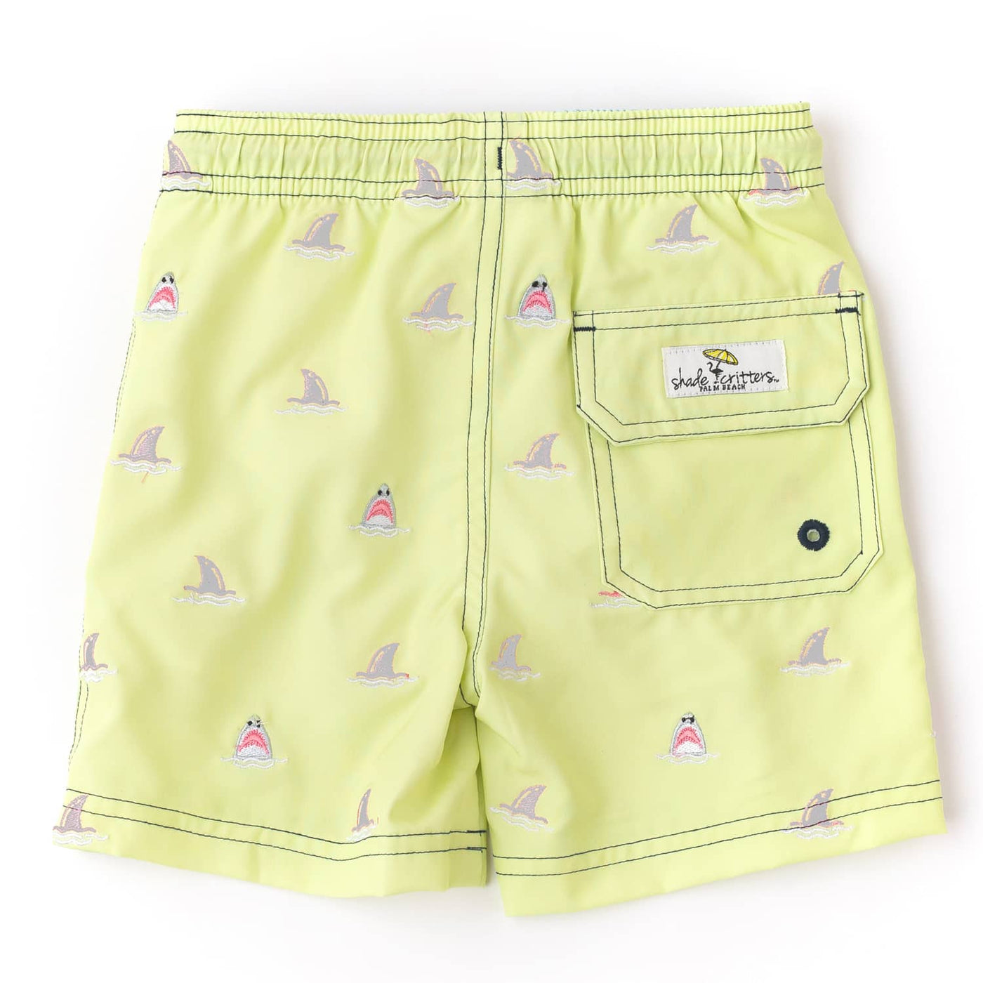 Citron Sharks Boys 4 Way Stretch Water Appearing Embroidered Swim Trunks