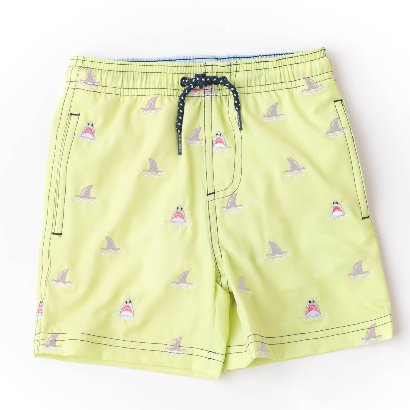 Citron Sharks Boys 4 Way Stretch Water Appearing Embroidered Swim Trunks