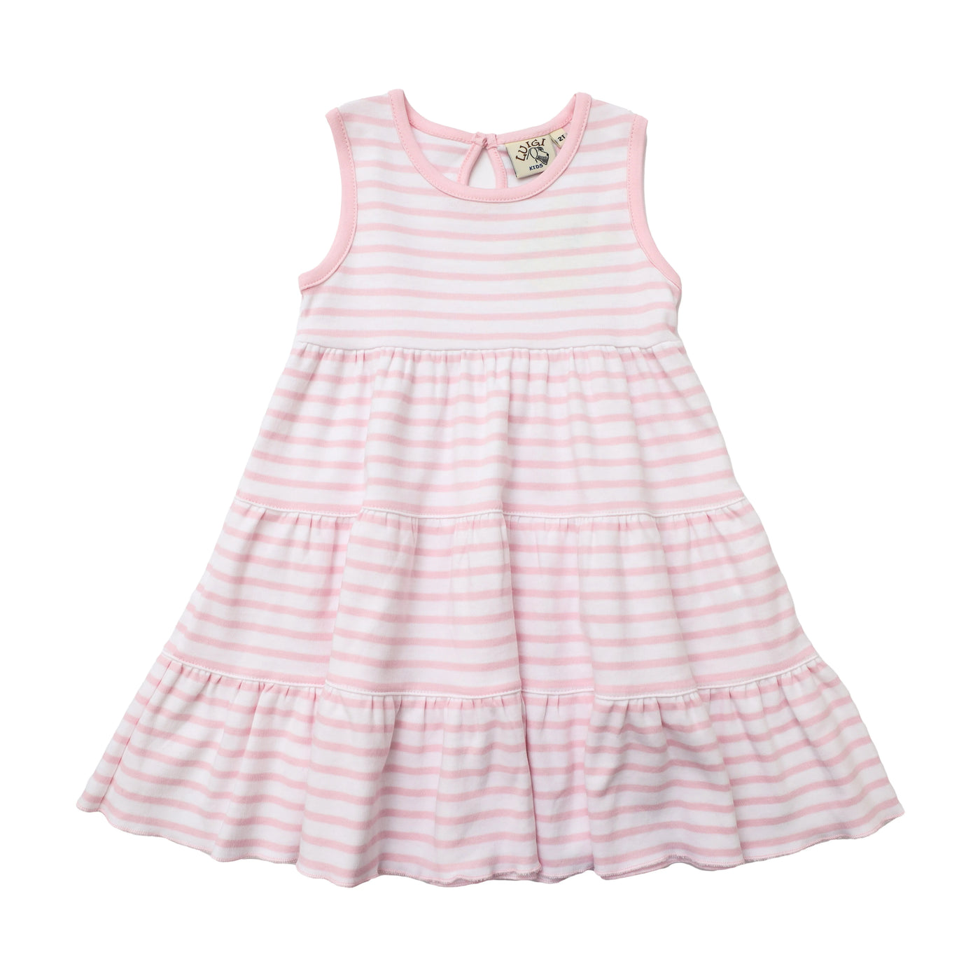 Light Pink and White Stripe Sleeveless Tiered Dress