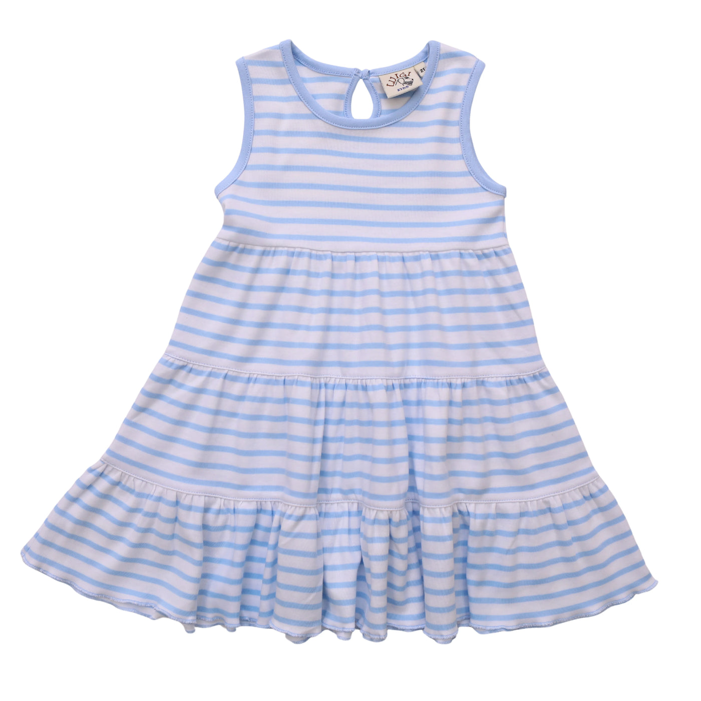 Sky Blue and White Stripe Sleeveless Tiered Dress