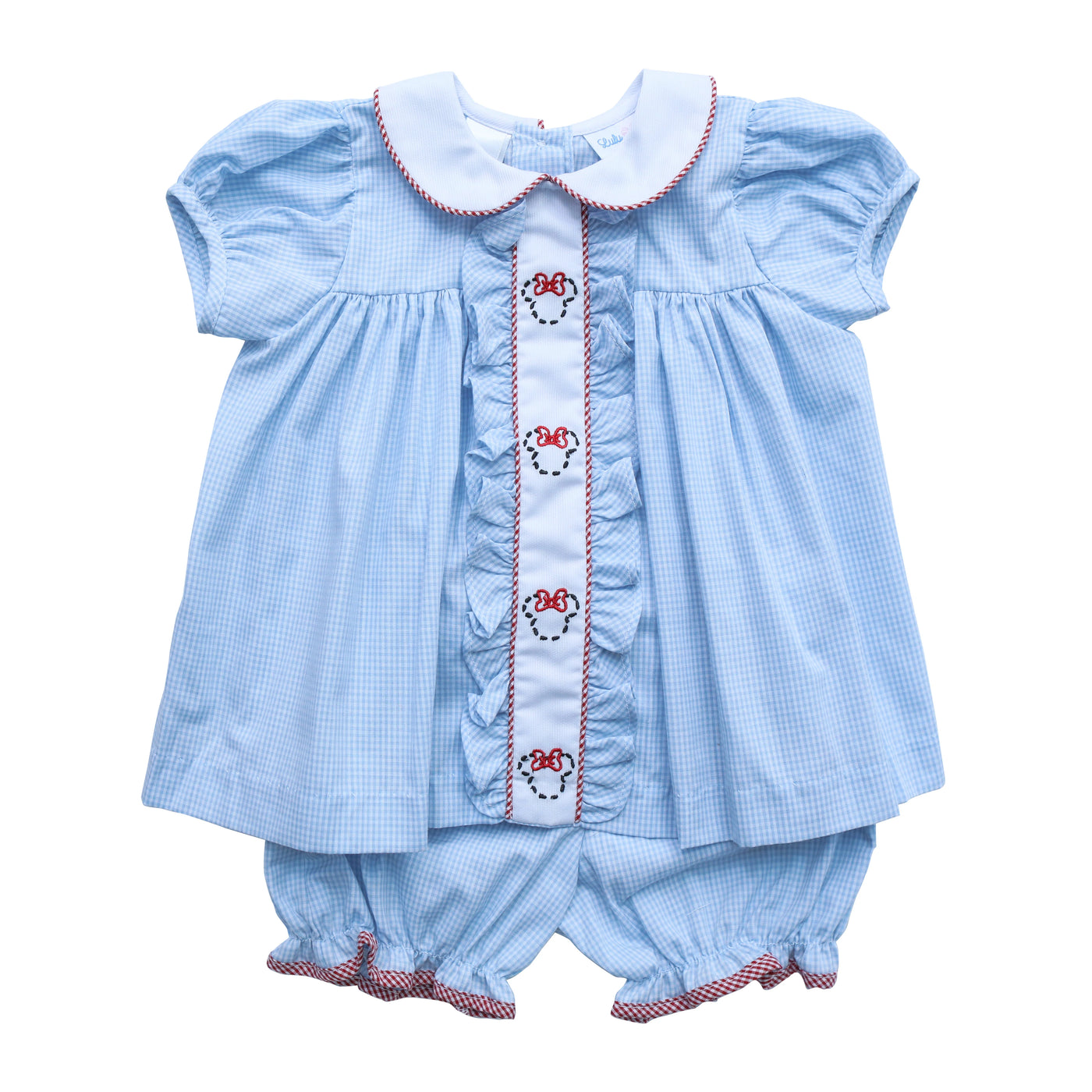 Light Blue Gingham Mouse Embroidered Bloomer Set