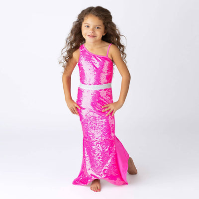 Hot Pink Girls Sequin One Shoulder One Piece Swimsuit