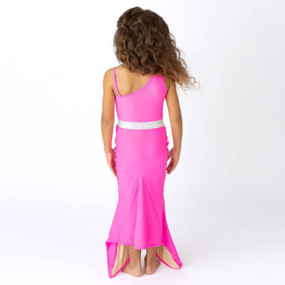 Hot Pink Girls Sequin One Shoulder One Piece Swimsuit