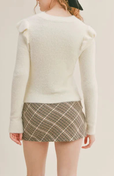 Ivory Abigail Ruffle Trim Sweater