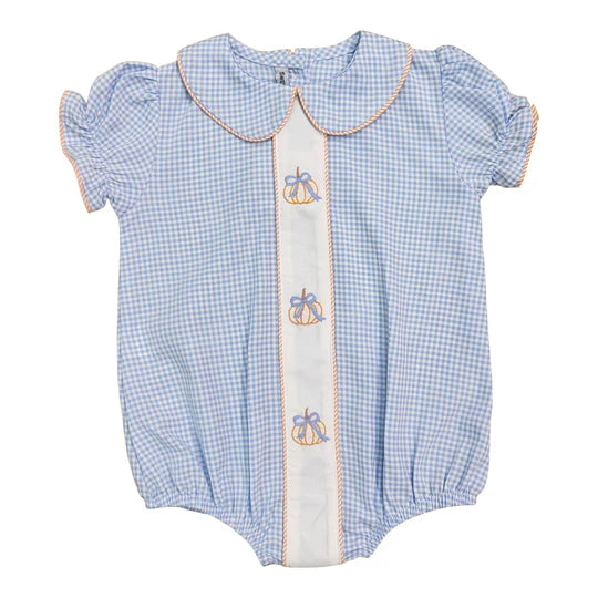 Blue Gingham Embroidered Pumpkin/Bow Bubble