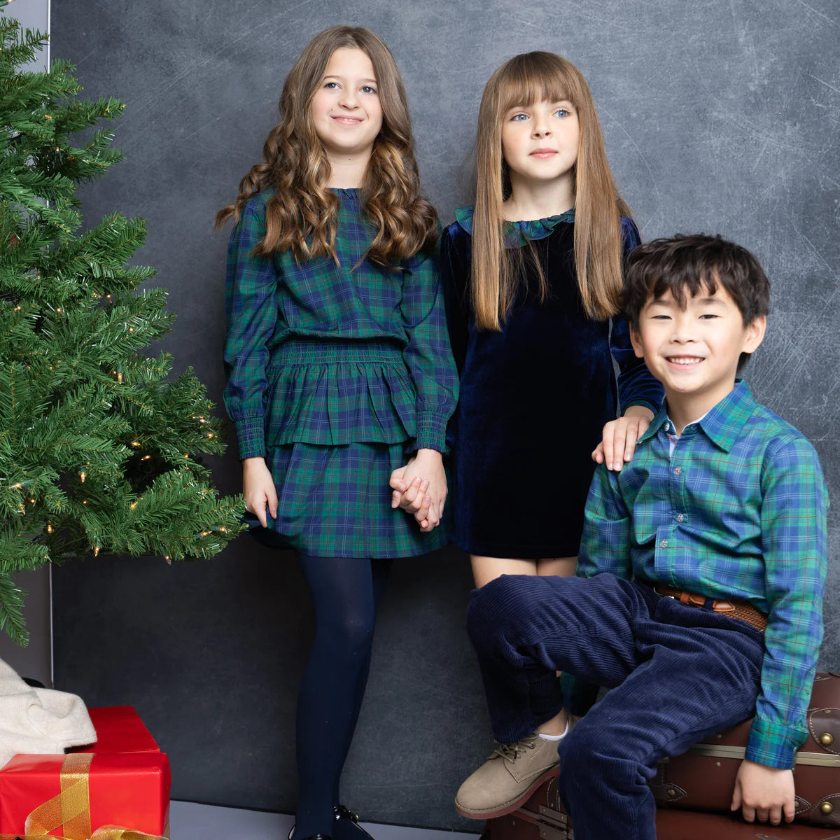 Holiday Plaid Tiered Long Sleeve Dress