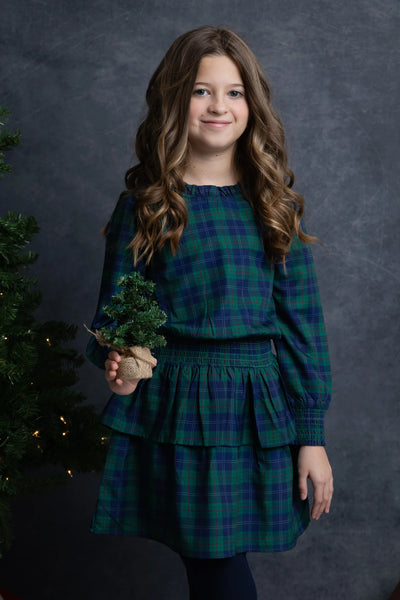 Holiday Plaid Tiered Long Sleeve Dress