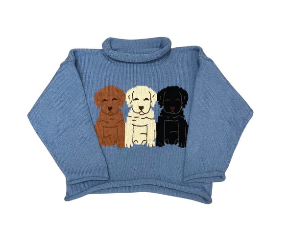 Chambray 3 Lab Puppies Rollneck Sweater