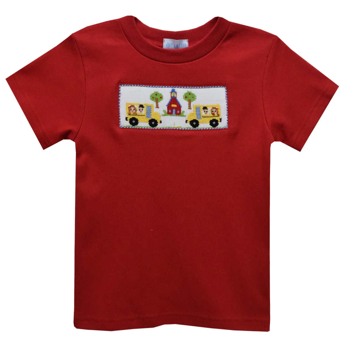 Red Back to School Smocked Short Sleeve Knit T-Shirt