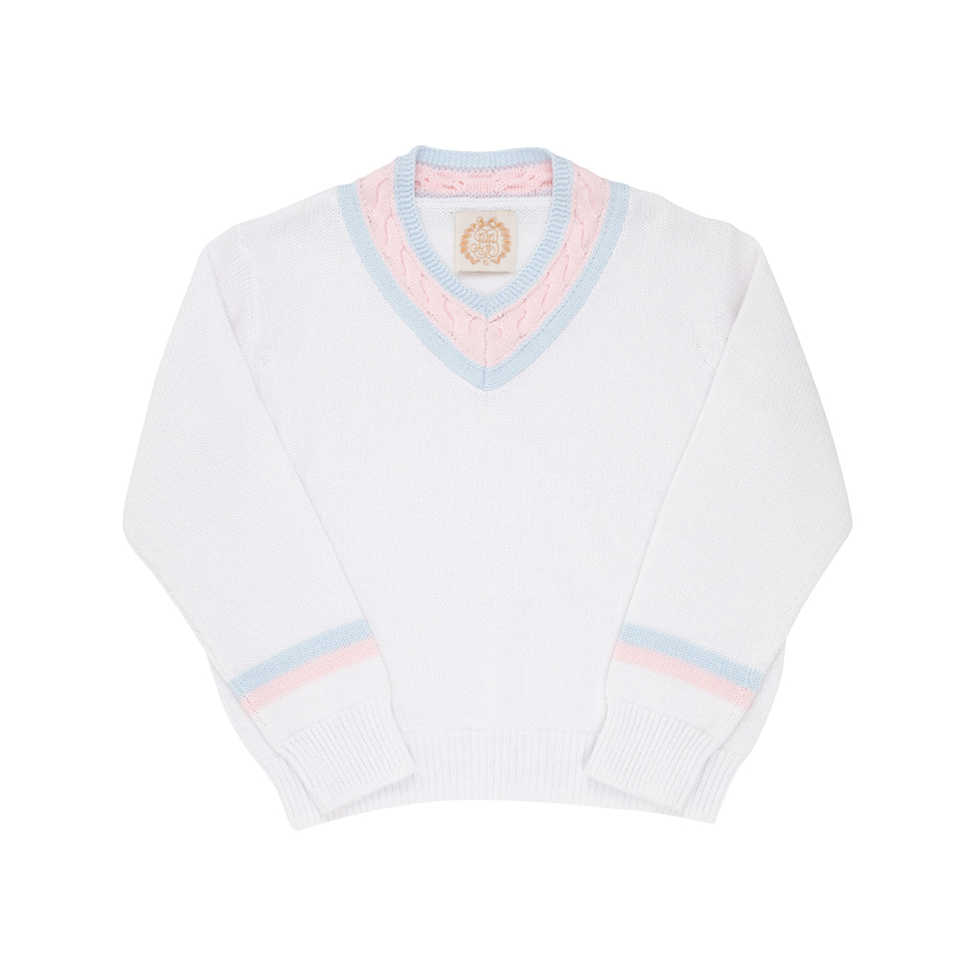 Worth Avenue White With Buckhead Blue & Palm Beach Pink Vivie June V-Neck Sweater