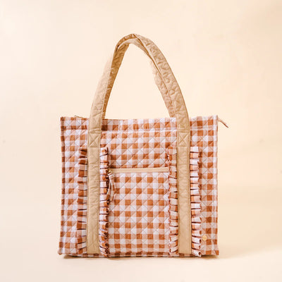 The Everyday Quilted Tote Bag- Maple Gingham