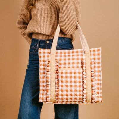 The Everyday Quilted Tote Bag- Maple Gingham