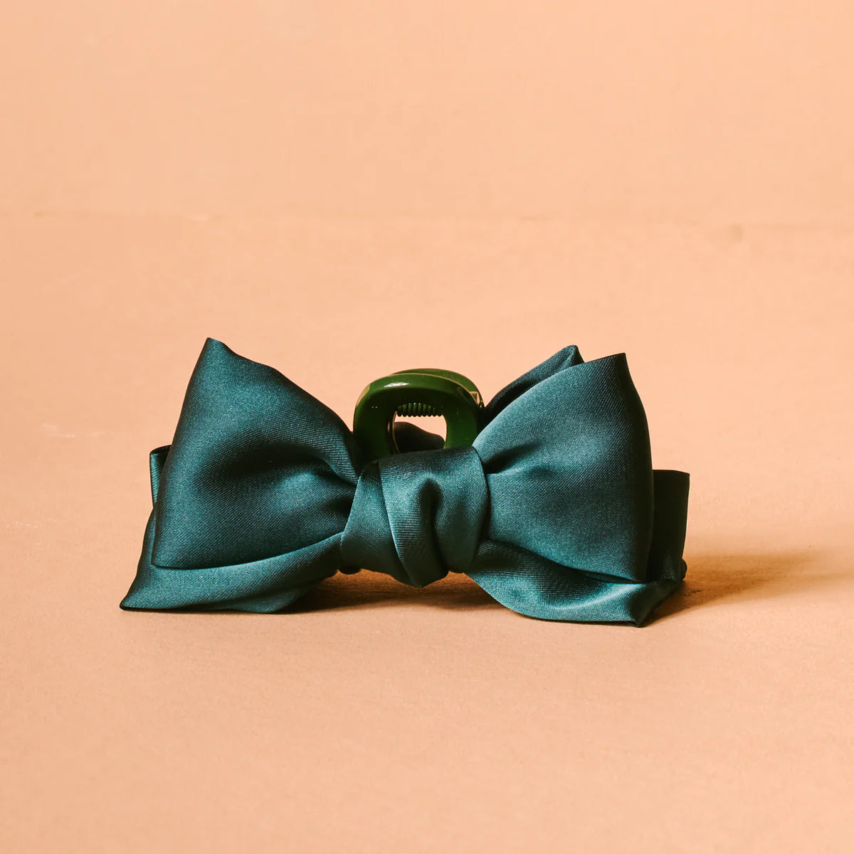 Mini Satin Bow Claw Clip Green