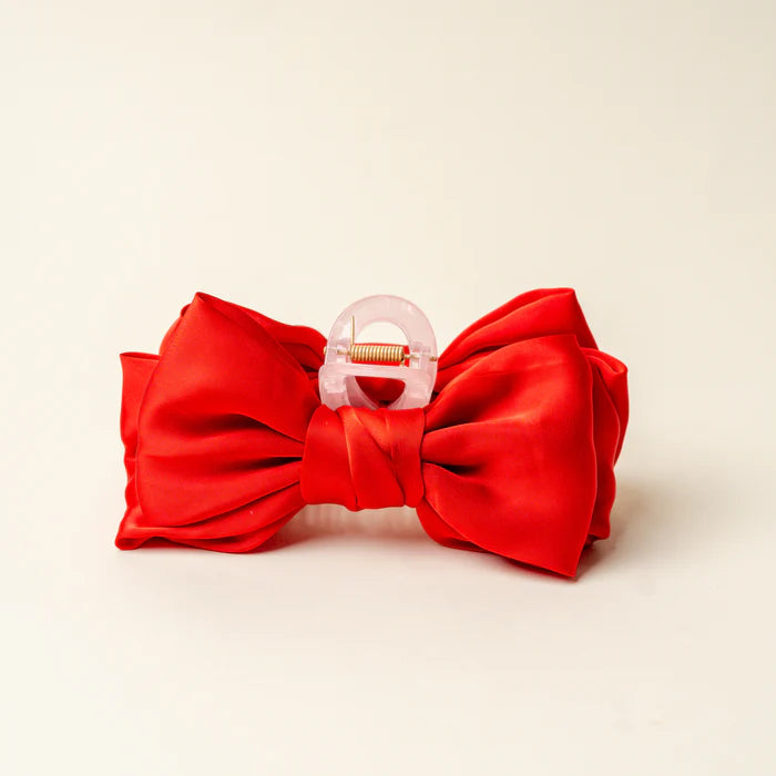 Mini Satin Bow Claw Clip Red