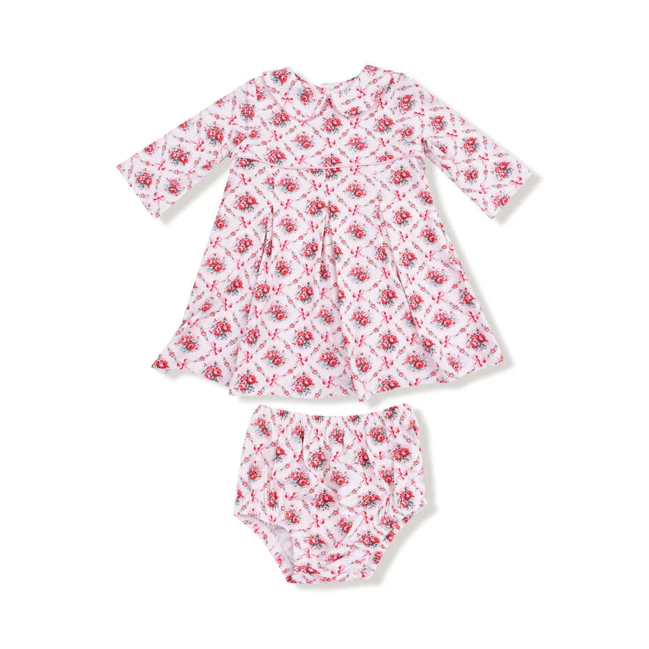 Rose Bow Lattice Box Pleat Dress