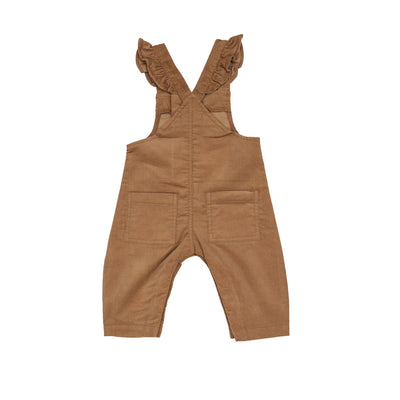 Cashew Front Snap Ruffle Overall- Light Brown
