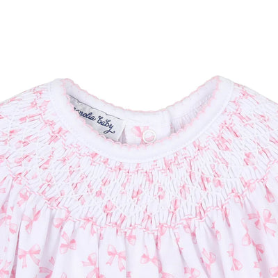 Pink Baby Bows Bishop Printed Long Sleeve Girl Bubble