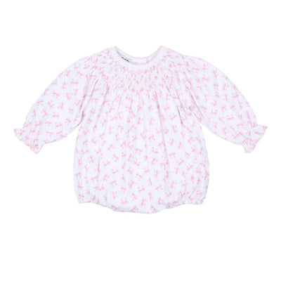 Pink Baby Bows Bishop Printed Long Sleeve Girl Bubble