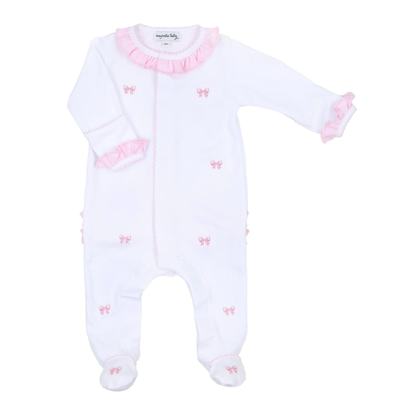 Pink Baby Bows Scattered Ruffle Footie