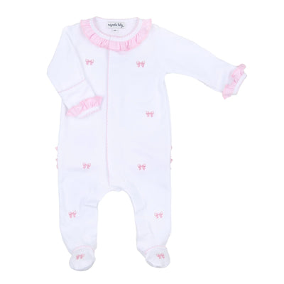 Pink Baby Bows Scattered Ruffle Footie