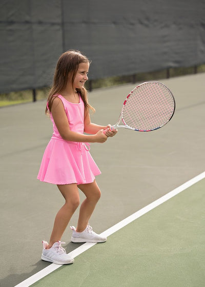 Athleisure Tennis Dress with Tie- Pink