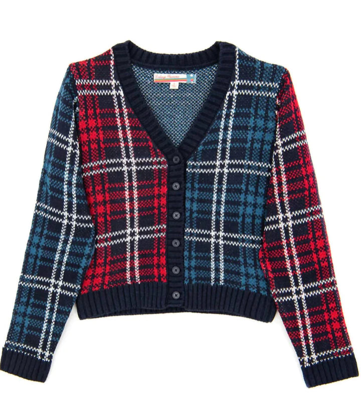 Plaid Cardigan in Red Blue