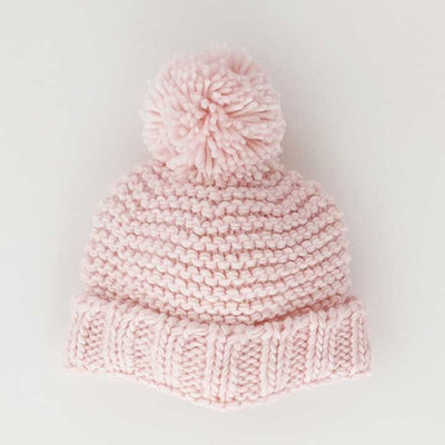 Blush Pink Garter Stitch Beanie Hat